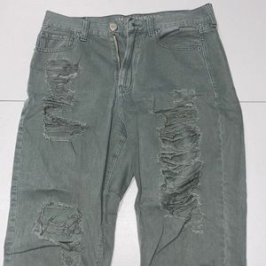 American Eagle Green Distressed Mom Jeans Size 12